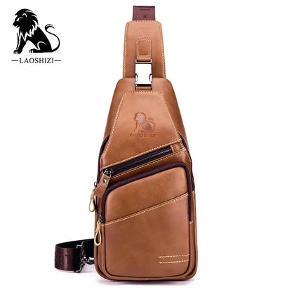 LAOSHIZI Sports Genuine Leather Chest Fashion Shoulder Large-capacity Leisure Business Men's Travel Bag