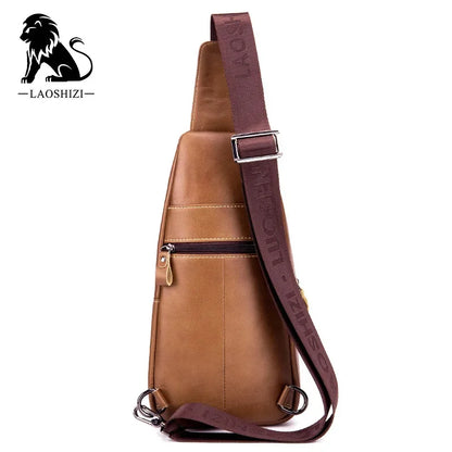 LAOSHIZI Sports Genuine Leather Chest Fashion Shoulder Large-capacity Leisure Business Men's Travel Bag