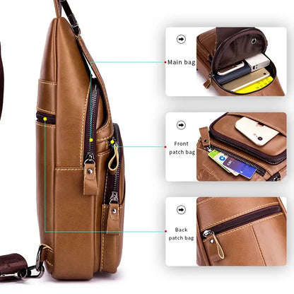 LAOSHIZI Sports Genuine Leather Chest Fashion Shoulder Large-capacity Leisure Business Men's Travel Bag