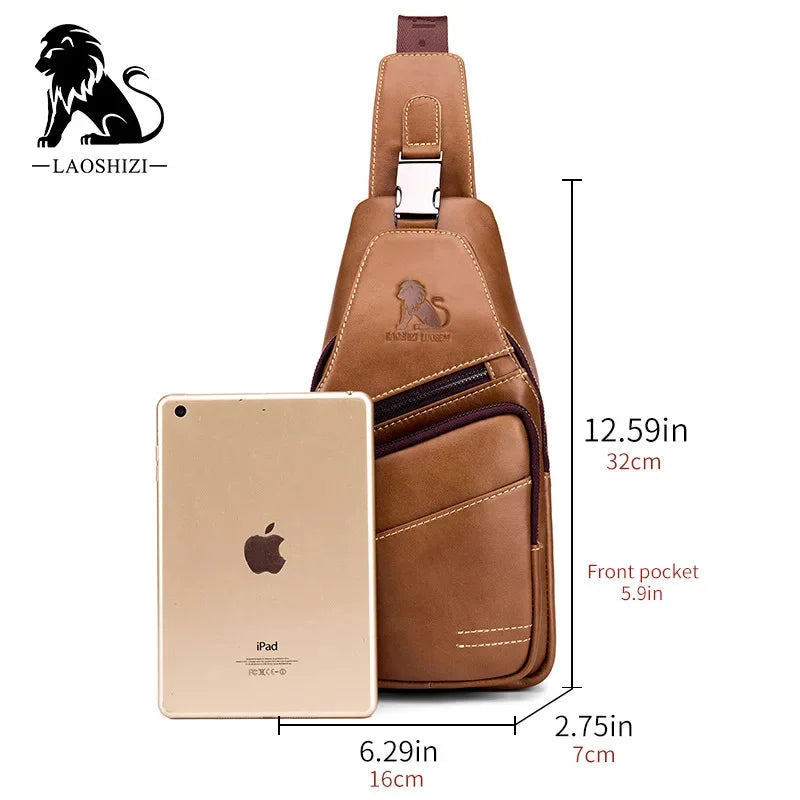 LAOSHIZI Sports Genuine Leather Chest Fashion Shoulder Large-capacity Leisure Business Men's Travel Bag