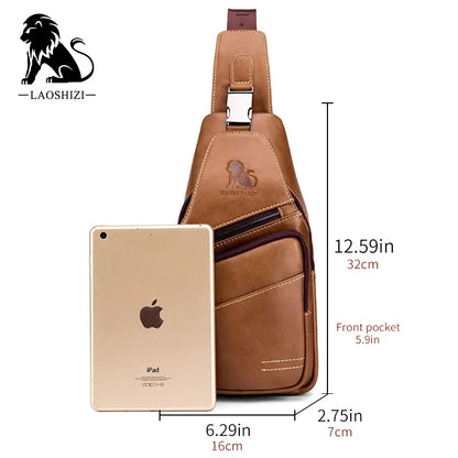 LAOSHIZI Sports Genuine Leather Chest Fashion Shoulder Large-capacity Leisure Business Men's Travel Bag