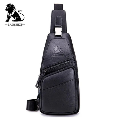LAOSHIZI Sports Genuine Leather Chest Fashion Shoulder Large-capacity Leisure Business Men's Travel Bag