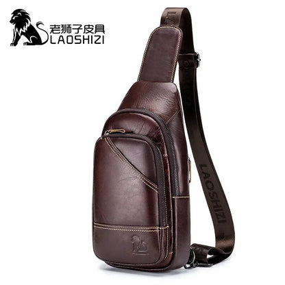 LAOSHIZI 's Brand Chest 100% Genuine Leather Shoulder Husband Side for Messenger Travel Men Designer Bag
