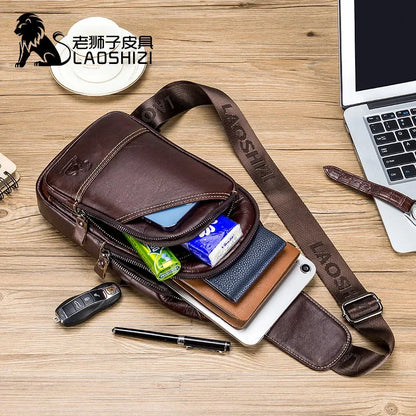 LAOSHIZI 's Brand Chest 100% Genuine Leather Shoulder Husband Side for Messenger Travel Men Designer Bag