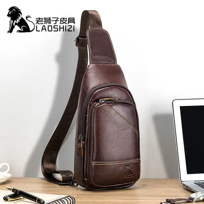 LAOSHIZI 's Brand Chest 100% Genuine Leather Shoulder Husband Side for Messenger Travel Men Designer Bag