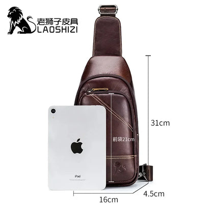 LAOSHIZI 's Brand Chest 100% Genuine Leather Shoulder Husband Side for Messenger Travel Men Designer Bag
