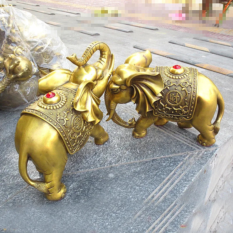 LARGE A pair HOME shop office Lobby efficacious talisman Ornament thriving business money GOOD Luck auspicious Elephants statue