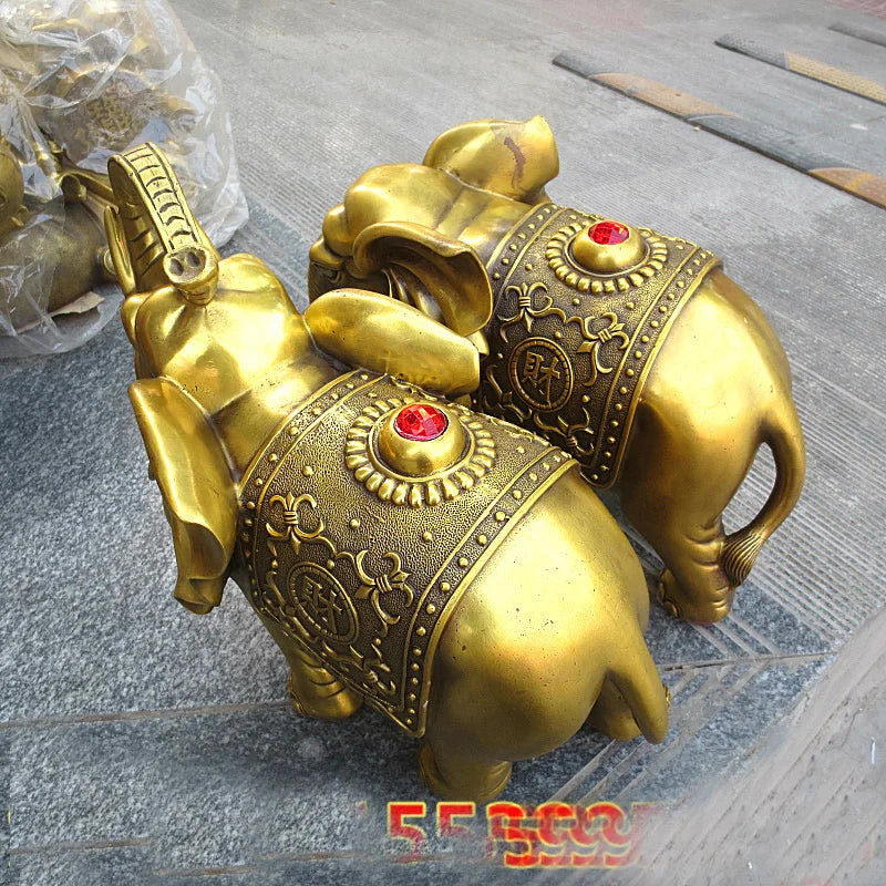 LARGE A pair HOME shop office Lobby efficacious talisman Ornament thriving business money GOOD Luck auspicious Elephants statue