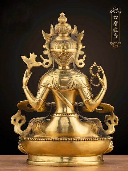 LARGE GOOD Wholesale buddha statue Asia Buddhism Buddha brass statue Tantra Four arm Avalokitesvara guanyin Buddha talisman