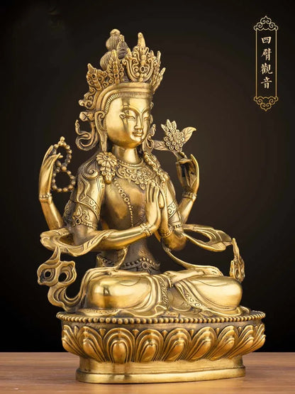 LARGE GOOD Wholesale buddha statue Asia Buddhism Buddha brass statue Tantra Four arm Avalokitesvara guanyin Buddha talisman