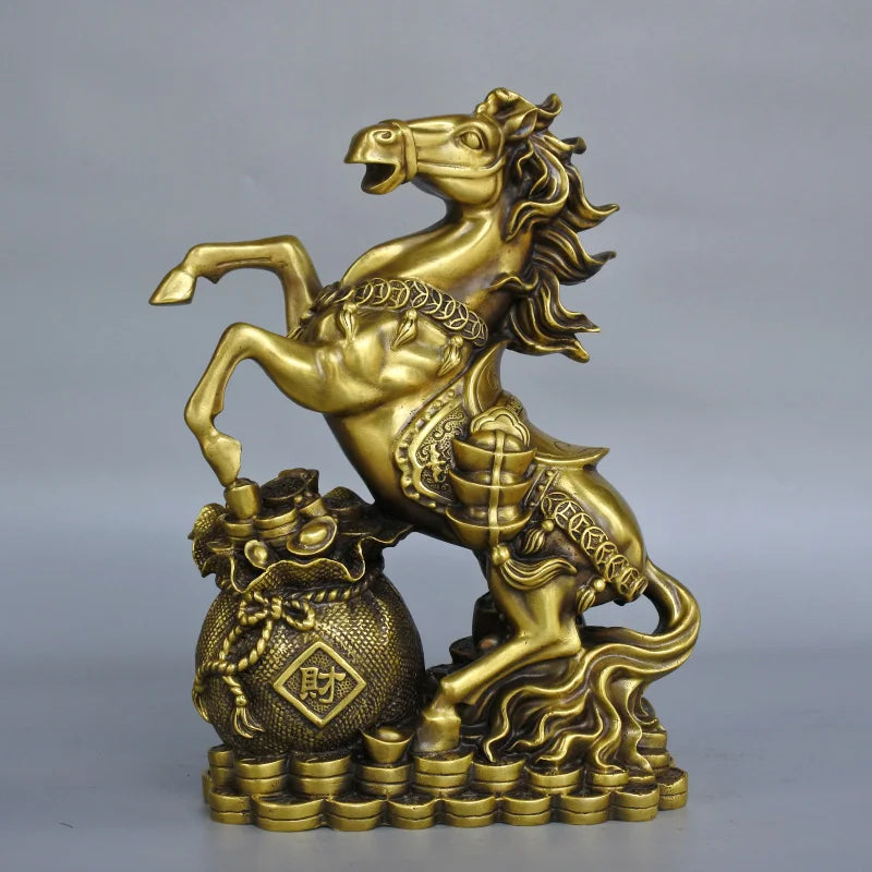 LARGE # HOME Shop hall TOP decoration ART FENG SHUI Business Good luck Success Drawing Money horse brass Sculpture Statue  31CM