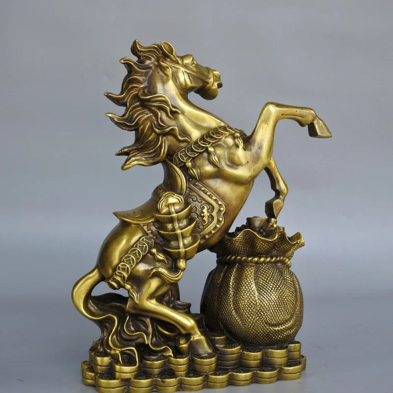 LARGE # HOME Shop hall TOP decoration ART FENG SHUI Business Good luck Success Drawing Money horse brass Sculpture Statue  31CM