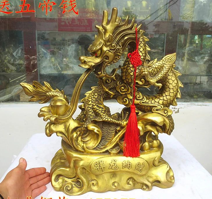 LARGE  HOME office SHOP Business ART Money Drawing GOOD LUCK  Mascot Royal Loong Auspicious dragon FENG SHUI Brass statue