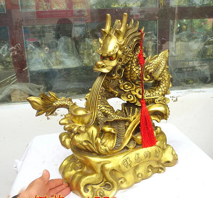 LARGE  HOME office SHOP Business ART Money Drawing GOOD LUCK  Mascot Royal Loong Auspicious dragon FENG SHUI Brass statue