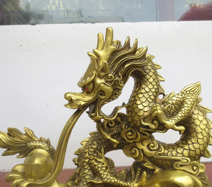 LARGE  HOME office SHOP Business ART Money Drawing GOOD LUCK  Mascot Royal Loong Auspicious dragon FENG SHUI Brass statue