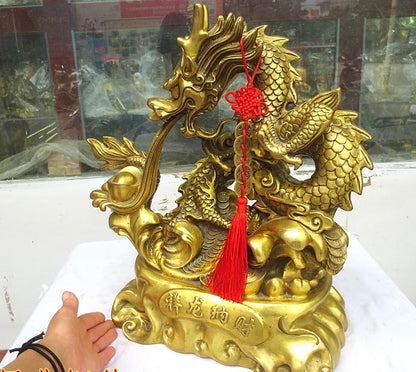 LARGE  HOME office SHOP Business ART Money Drawing GOOD LUCK  Mascot Royal Loong Auspicious dragon FENG SHUI Brass statue