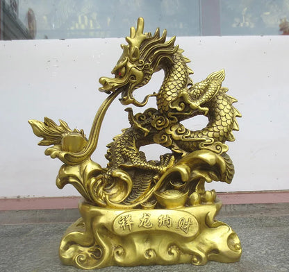 LARGE  HOME office SHOP Business ART Money Drawing GOOD LUCK  Mascot Royal Loong Auspicious dragon FENG SHUI Brass statue