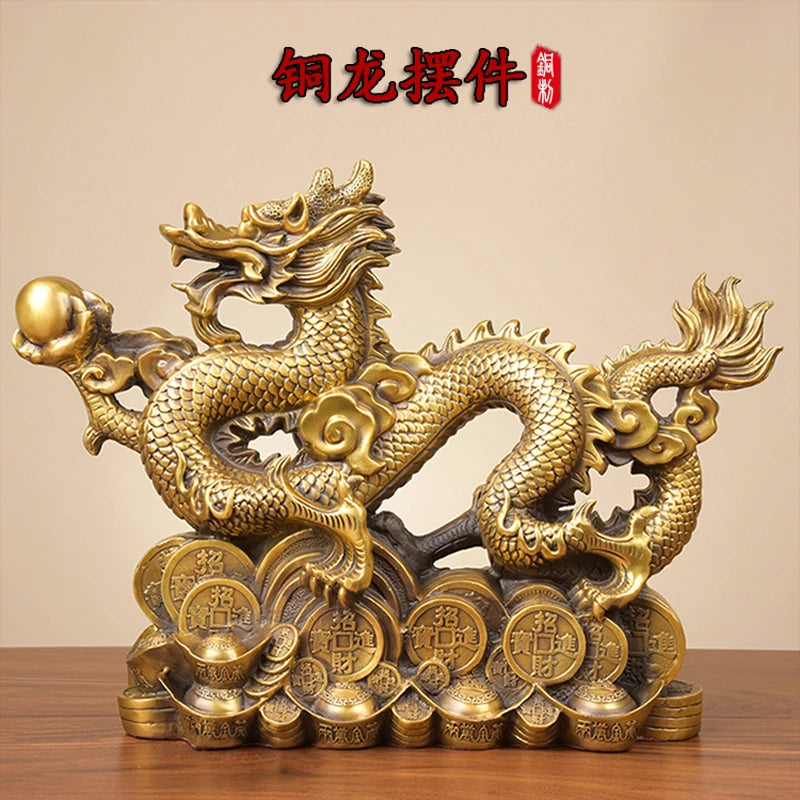 LARGE HOME office SHOP Business ART thriving business GOOD LUCK Wealth Mascot Royal dragon FENG SHUI Brass statue