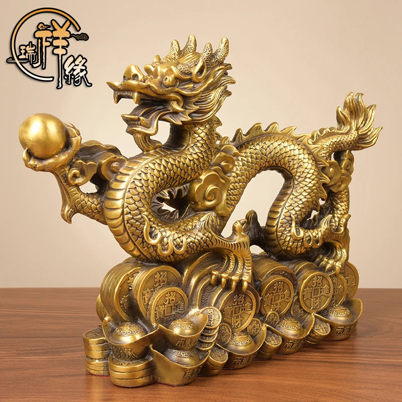 LARGE HOME office SHOP Business ART thriving business GOOD LUCK Wealth Mascot Royal dragon FENG SHUI Brass statue