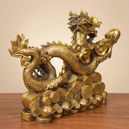 LARGE HOME office SHOP Business ART thriving business GOOD LUCK Wealth Mascot Royal dragon FENG SHUI Brass statue