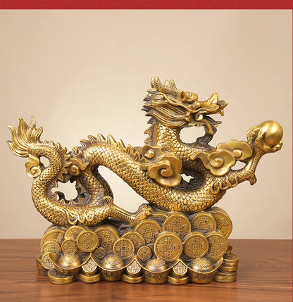 LARGE HOME office SHOP Business ART thriving business GOOD LUCK Wealth Mascot Royal dragon FENG SHUI Brass statue