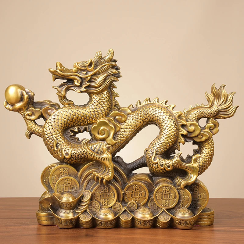 LARGE HOME office SHOP Business ART thriving business GOOD LUCK Wealth Mascot Royal dragon FENG SHUI Brass statue