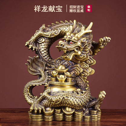 LARGE HOME office SHOP Business ART thriving business Wealth GOOD LUCK Mascot Royal dragon GOD FENG SHUI Brass statue