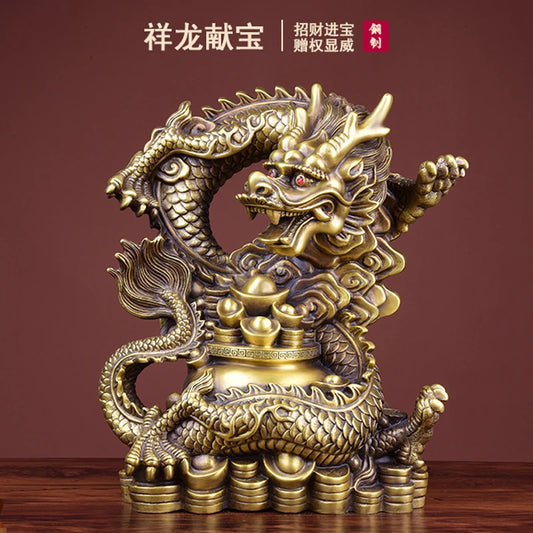 LARGE HOME office SHOP Business ART thriving business Wealth GOOD LUCK Mascot Royal dragon GOD FENG SHUI Brass statue
