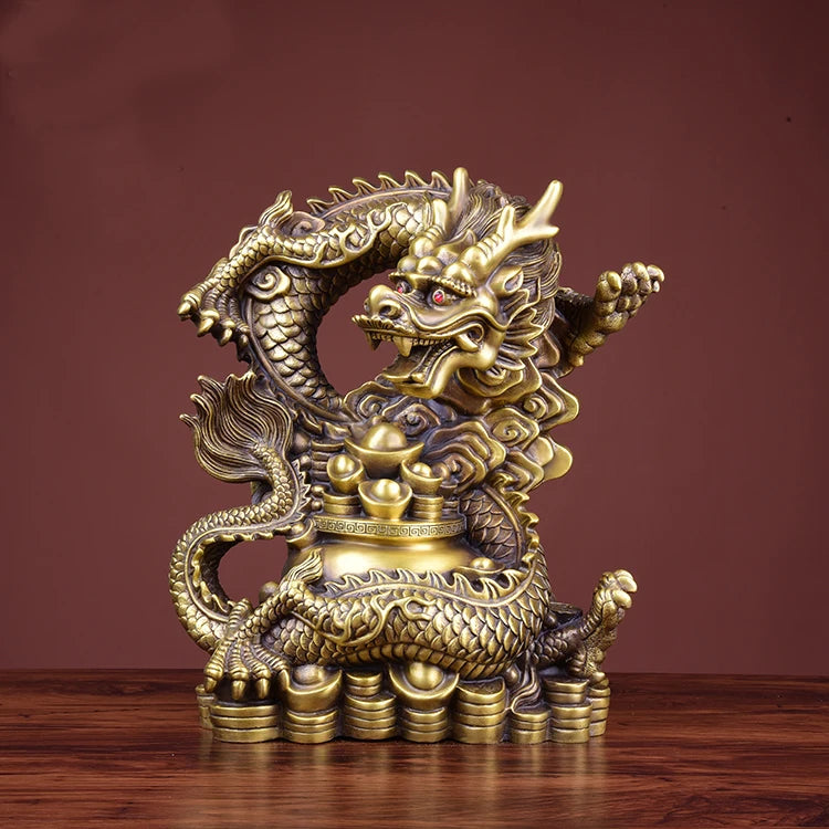 LARGE HOME office SHOP Business ART thriving business Wealth GOOD LUCK Mascot Royal dragon GOD FENG SHUI Brass statue