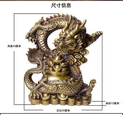 LARGE HOME office SHOP Business ART thriving business Wealth GOOD LUCK Mascot Royal dragon GOD FENG SHUI Brass statue