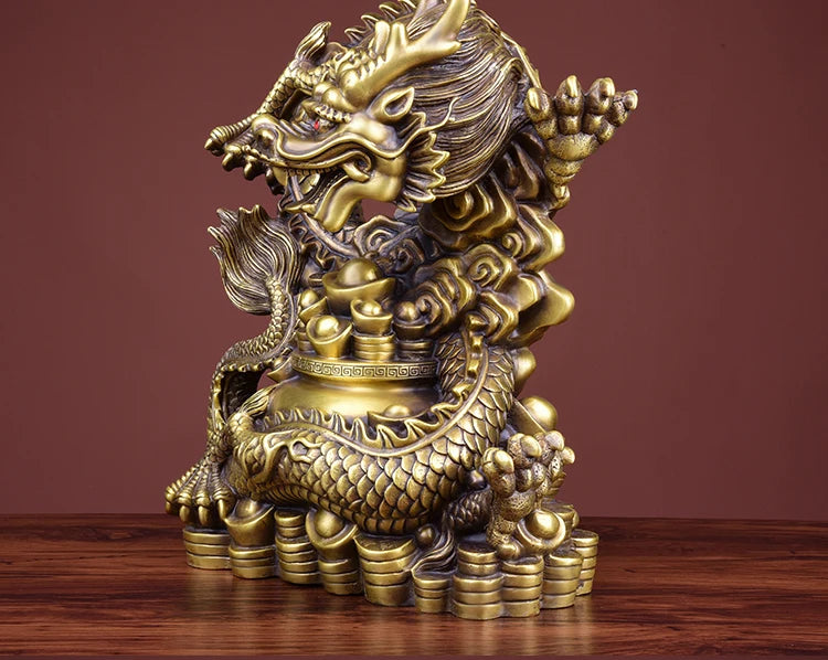 LARGE HOME office SHOP Business ART thriving business Wealth GOOD LUCK Mascot Royal dragon GOD FENG SHUI Brass statue