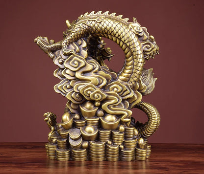 LARGE HOME office SHOP Business ART thriving business Wealth GOOD LUCK Mascot Royal dragon GOD FENG SHUI Brass statue