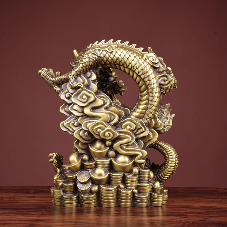 LARGE HOME office SHOP Business ART thriving business Wealth GOOD LUCK Mascot Royal dragon GOD FENG SHUI Brass statue