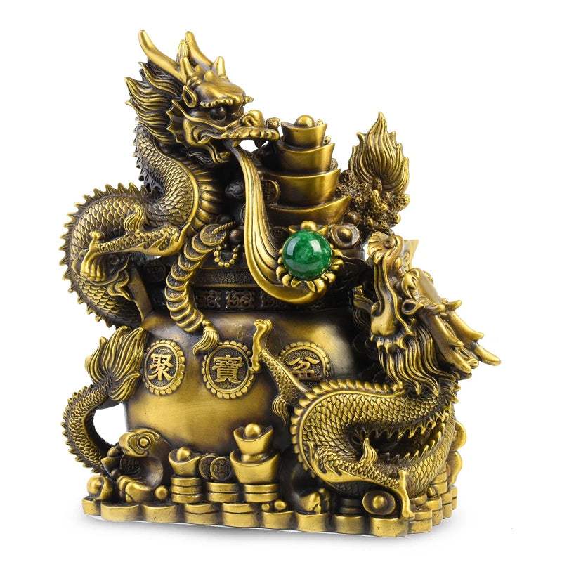 LARGE HOME office SHOP Business ART thriving business  wealth GOOD LUCK  Mascot # Double dragons GOD FENG SHUI Brass statue