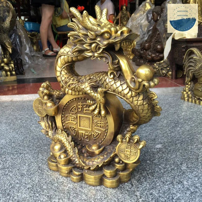 LARGE HOME office SHOP Business ART  thriving business  wealth GOOD LUCK  Mascot # Royal dragon GOD FENG SHUI Brass statue