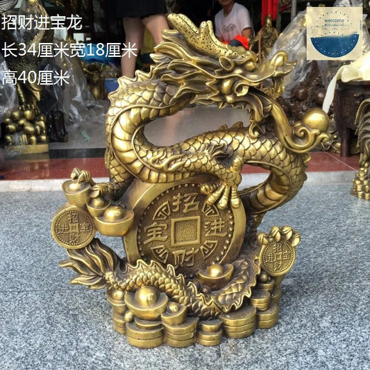 LARGE HOME office SHOP Business ART  thriving business  wealth GOOD LUCK  Mascot # Royal dragon GOD FENG SHUI Brass statue