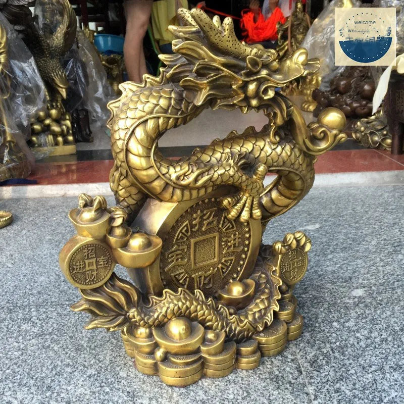 LARGE HOME office SHOP Business ART  thriving business  wealth GOOD LUCK  Mascot # Royal dragon GOD FENG SHUI Brass statue