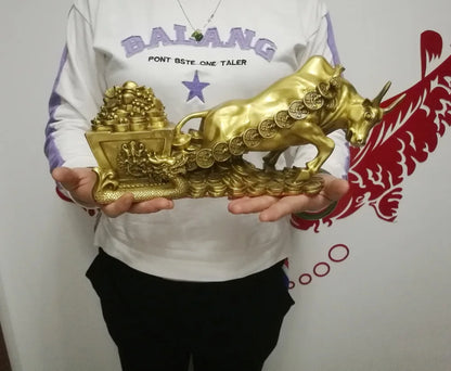 LARGE -HOME office SHOP Business Money Drawing GOOD LUCK  Mascot # Equity Stock market Cattle FENG SHUI Brass statue