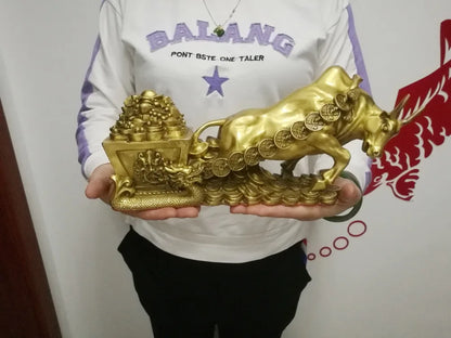 LARGE -HOME office SHOP Business Money Drawing GOOD LUCK  Mascot # Equity Stock market Cattle FENG SHUI Brass statue