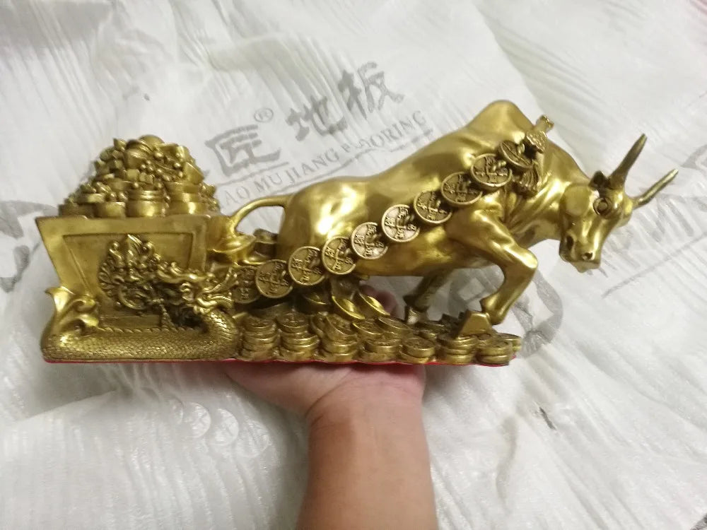 LARGE -HOME office SHOP Business Money Drawing GOOD LUCK  Mascot # Equity Stock market Cattle FENG SHUI Brass statue