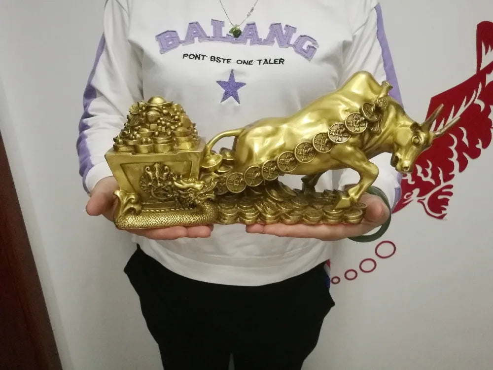 LARGE -HOME office SHOP Business Money Drawing GOOD LUCK  Mascot # Equity Stock market Cattle FENG SHUI Brass statue