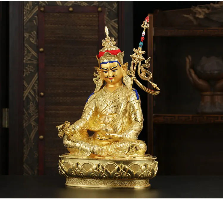 LARGE # High grade Buddha -HOME Hall efficacious Protection Gold-plated Guru Padmasambhava buddha Buddhist Tantra statue