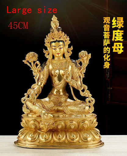 LARGE Huge 45CM  HOME Temple efficacious Protection Talisman GOLD gilding Green Tara Avalokitesvara Buddha brass statue