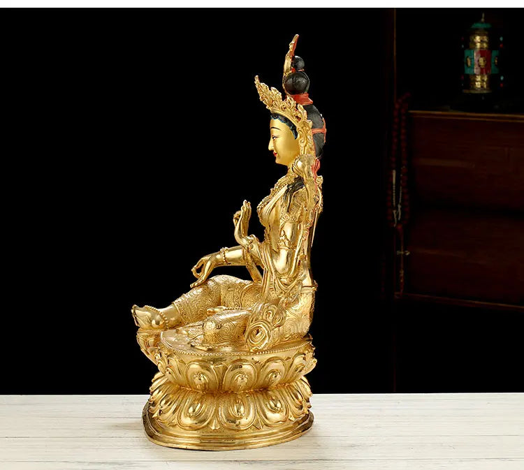 LARGE Huge 45CM  HOME Temple efficacious Protection Talisman GOLD gilding Green Tara Avalokitesvara Buddha brass statue