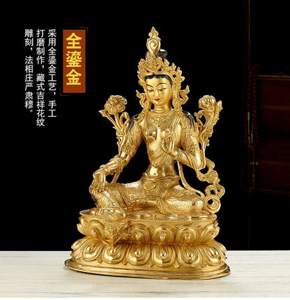 LARGE Huge 45CM  HOME Temple efficacious Protection Talisman GOLD gilding Green Tara Avalokitesvara Buddha brass statue