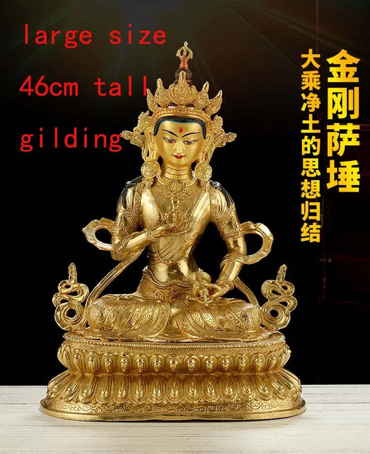 LARGE Huge 45CM  HOME Temple efficacious Protection Talisman GOLD gilding Namo Guru Vajrasattva Vajra Buddha brass statue