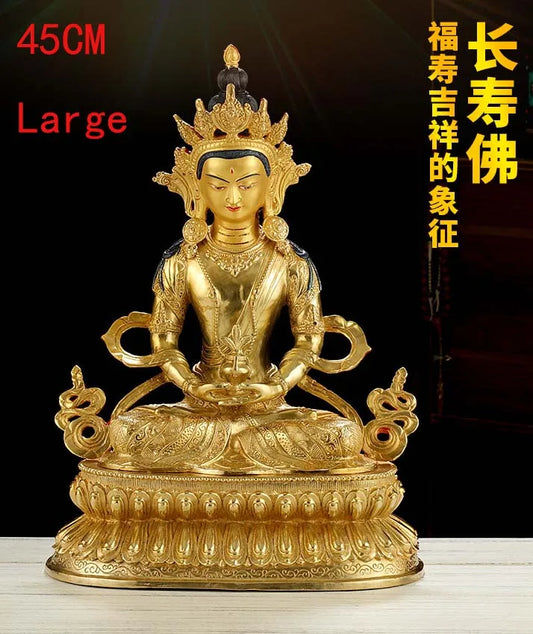 LARGE Huge 45CM HOME Temple efficacious Protection Talisman Tibetan Buddhism GOLD gilding Amitayus RU LAI  Buddha brass statue