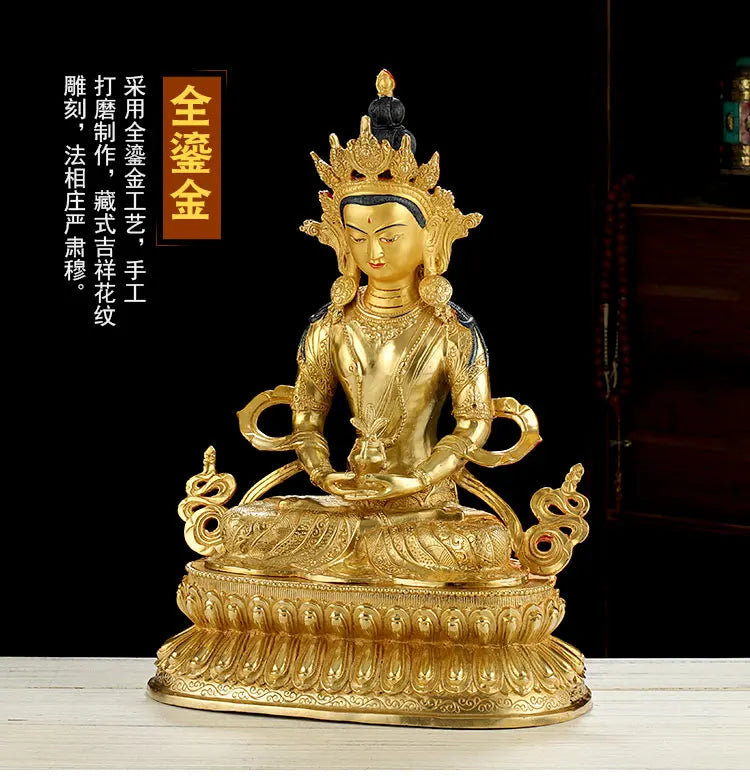 LARGE Huge 45CM HOME Temple efficacious Protection Talisman Tibetan Buddhism GOLD gilding Amitayus RU LAI  Buddha brass statue