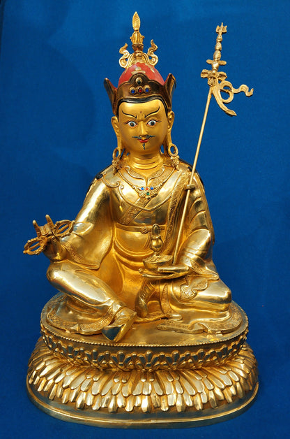 LARGE Huge 47CM HOME Temple efficacious Protection Talisman GOOD GOLD Guru Rinpoche Padmasambhava Buddha brass statue