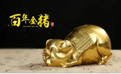 LARGE # OFFICE HOME business company efficacious Protection Talisman Money Drawing FENG SHUI GOLD Jin PIG bronze statue